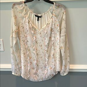 White House Black Market Cream Relaxed Ruffled Blouse